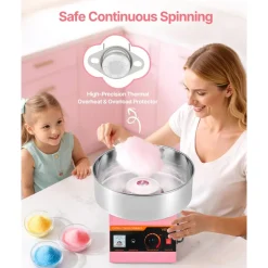 VEVOR Cotton Candy Machine Commercial, 1000W Electric Candy Floss Maker, Easy Use with 15 inch Stainless Steel Bowl and Sugar Scoop, Makes Hard Candy for Home Kids Birthday, Family Party, Pink