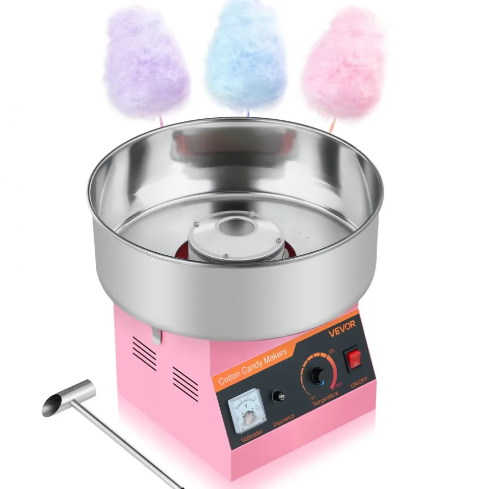 VEVOR Cotton Candy Machine Commercial, 1000W Electric Candy Floss Maker, Easy Use with 15 inch Stainless Steel Bowl and Sugar Scoop, Makes Hard Candy for Home Kids Birthday, Family Party, Pink