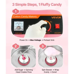 VEVOR Cotton Candy Machine Commercial, 1000W Electric Candy Floss Maker, Easy Use with 15 inch Stainless Steel Bowl and Sugar Scoop, Makes Hard Candy for Home Kids Birthday, Family Party, Pink