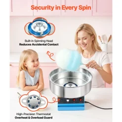 VEVOR Cotton Candy Machine Commercial 1000W Electric Candy Floss Maker Blue, Ideal for Home, Carnival, Birthday, Family Party, Easy Use with 20.5 in Stainless Steel Bowl, Storage Tray and Sugar Scoop