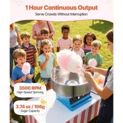 VEVOR Cotton Candy Machine Commercial 1000W Electric Candy Floss Maker Blue, Ideal for Home, Carnival, Birthday, Family Party, Easy Use with 20.5 in Stainless Steel Bowl, Storage Tray and Sugar Scoop