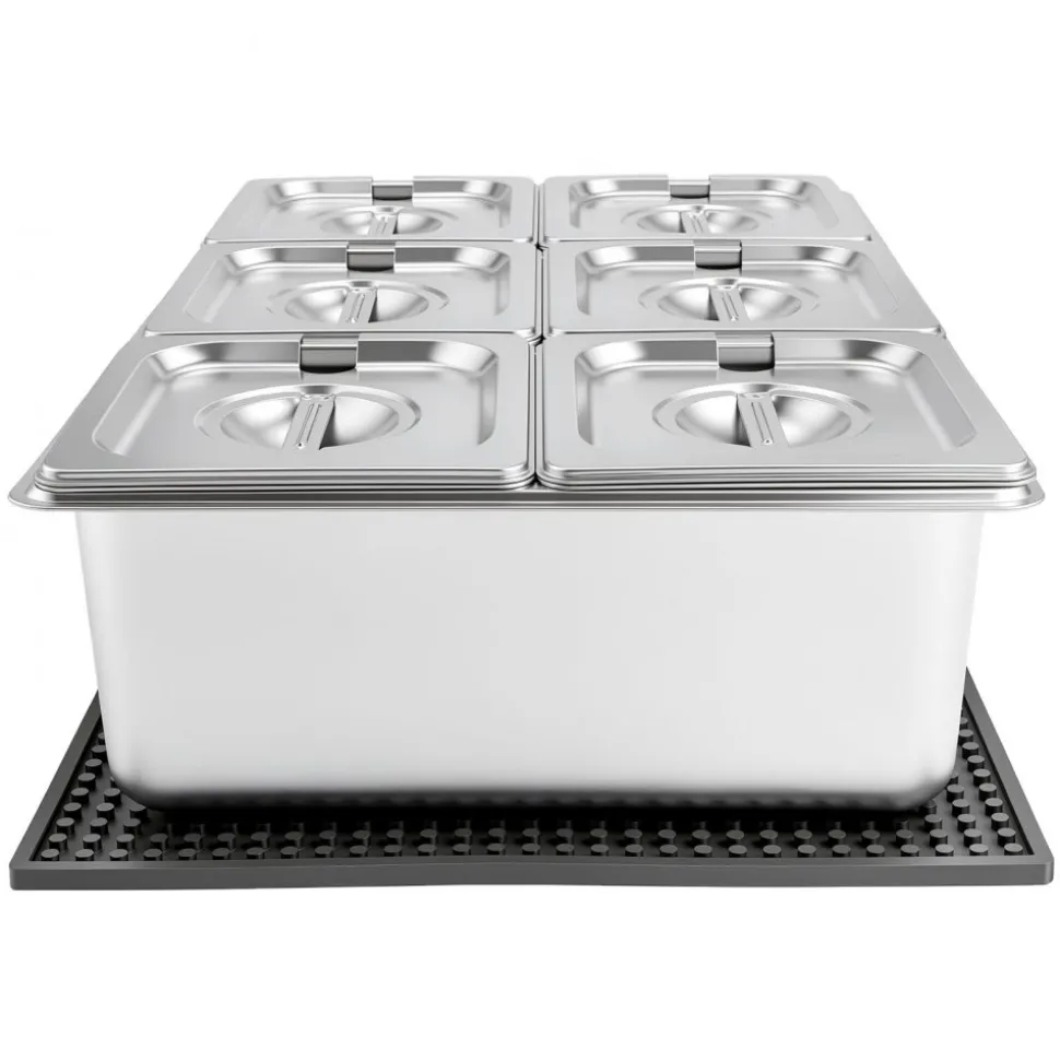 VEVOR Countertop Food Serving Display Container, Stainless Steel Food Salad Server Tray, Buffet Condiment Dispenser, Ice Cooled Rack with Separate Lid, for Restaurant, Hotel, Party (6x1/6 Pan)