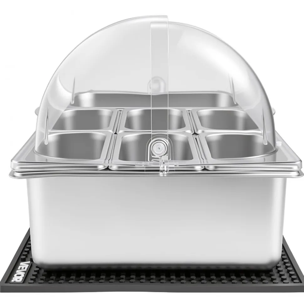 VEVOR Countertop Food Serving Display Container, Stainless Steel Food Salad Server Tray, Buffet Condiment Dispenser, Ice Cooled Rack with Separate Lid, for Restaurant Hotel Kitchen Party (6x1/6 Pan)