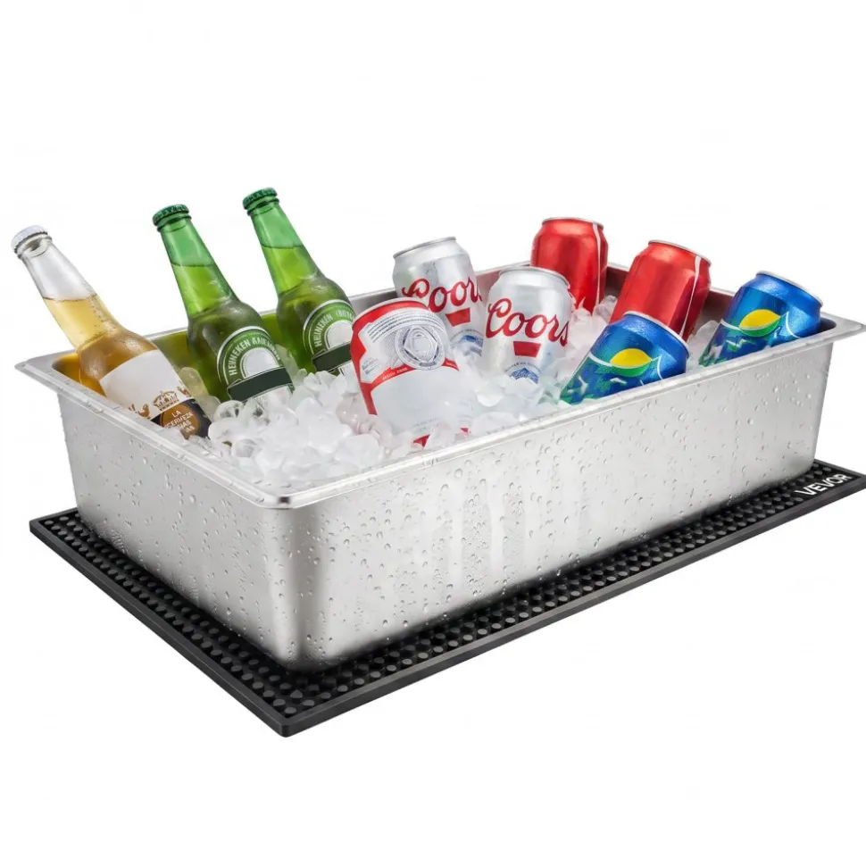 VEVOR Countertop Food Serving Display Container, Stainless Steel Food Salad Server Tray, Buffet Condiment Dispenser, Ice Cooled Rack with Separate Lid, for Restaurant Hotel Kitchen Party (6x1/6 Pan)