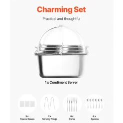 VEVOR Countertop Food Serving Display Container, 5 Pan Stainless Steel Food Serving Tray, Buffet Condiment Dispenser Display Rack with Clear Lid & 3 Freezer Boxes, for Restaurant Hotel Kitchen Party