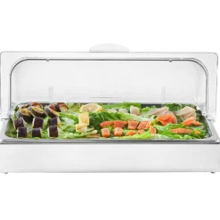 VEVOR Countertop Food Serving Display Container, 1 x 1 Pan Stainless Steel Food Serving Tray, Buffet Condiment Dispenser Display Rack with Clear Lid & 3 Ice Trays, for Restaurant Hotel Kitchen Party