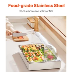VEVOR Countertop Food Serving Display Container, 1 x 1 Pan Stainless Steel Food Serving Tray, Buffet Condiment Dispenser Display Rack with Clear Lid & 3 Ice Trays, for Restaurant Hotel Kitchen Party