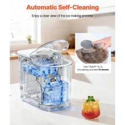 VEVOR Countertop Ice Maker, 7 Cubes Ready in 6 Mins, 26 lbs per Day, Self-Cleaning Portable Machine with Ice Scoop, Ice-Making Machine with 2 Sizes Bullet Ices for Home, Kitchen, Office, Bar & Party