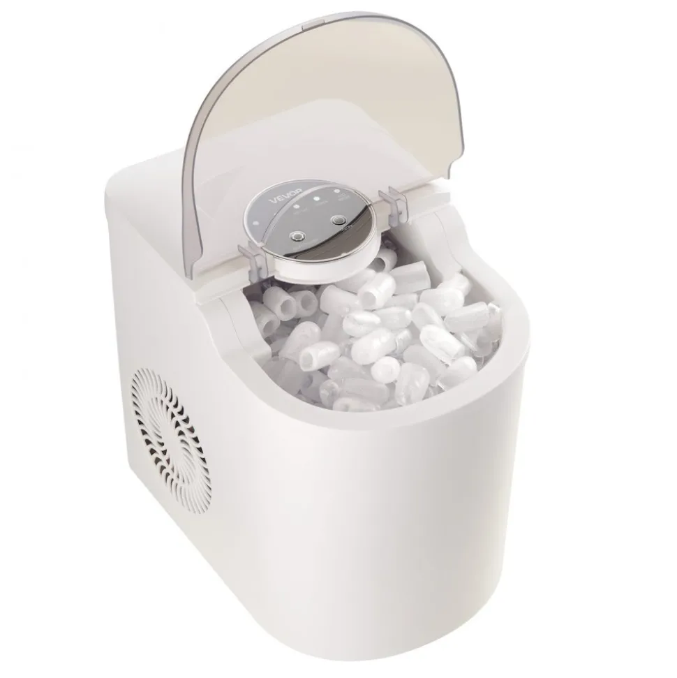 VEVOR Countertop Ice Maker, 7 Cubes Ready in 6 Mins, 26 lbs per Day, Self-Cleaning Portable Machine with Ice Scoop, Ice-Making Machine with 2 Sizes Bullet Ices for Home, Kitchen, Office, Bar & Party