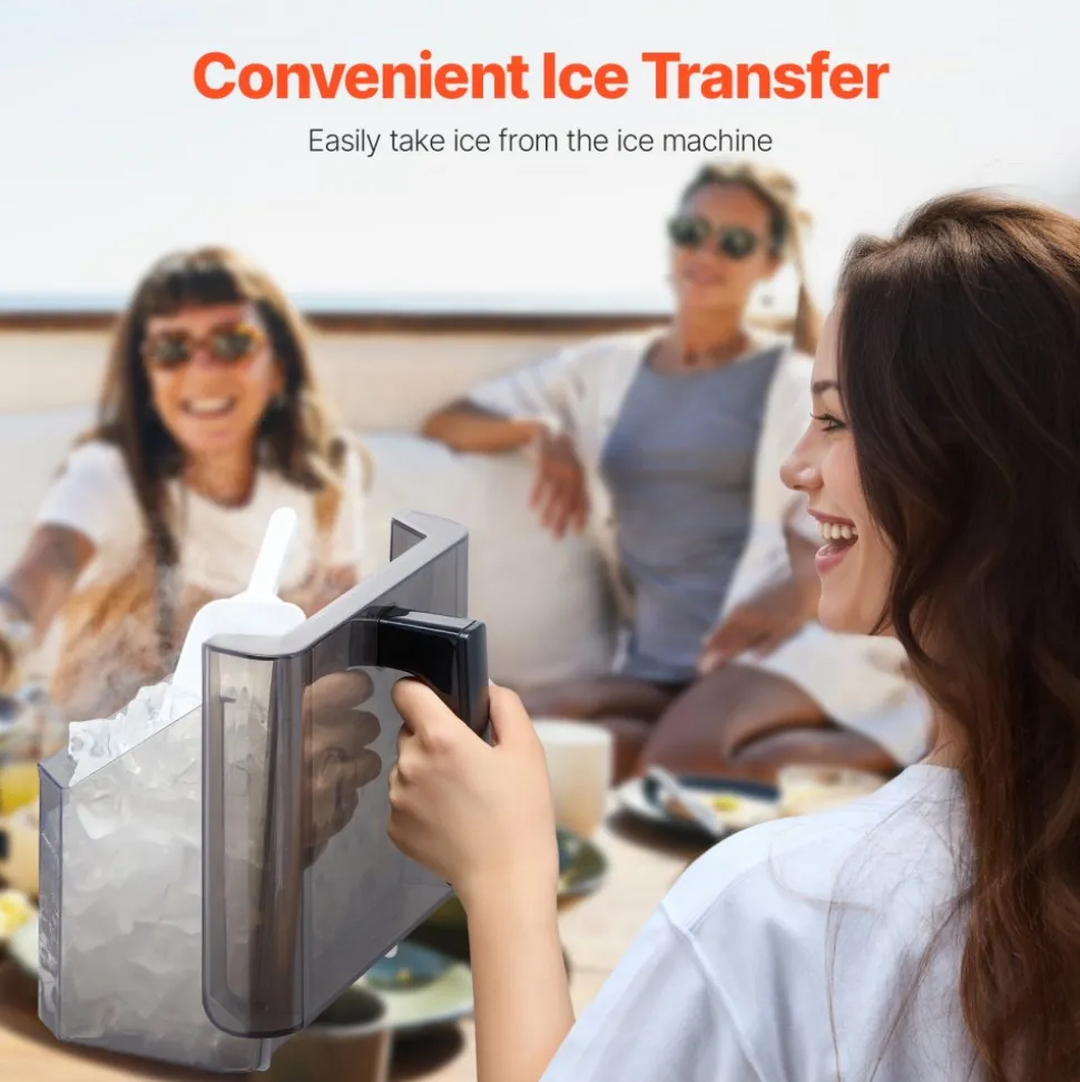 VEVOR Countertop Ice Maker, 32 Cubes Ready in 15 Mins, 46lbs in 24Hrs, Self-Cleaning Portable Ice Maker with Convenient Ice Transfer, Ice Machine with 3 Sizes Ice Cube for Home Kitchen Office Party