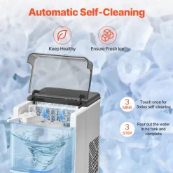 VEVOR Countertop Ice Maker, 32 Cubes Ready in 15 Mins, 46lbs in 24Hrs, Self-Cleaning Portable Ice Maker with Convenient Ice Transfer, Ice Machine with 3 Sizes Ice Cube for Home Kitchen Office Party