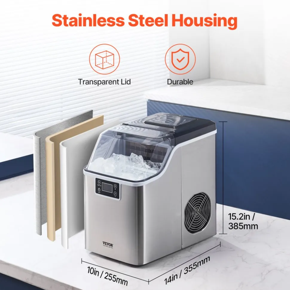 VEVOR Countertop Ice Maker, 24 Cubes Ready in 15 Mins, 45lbs in 24Hrs, Self-Cleaning Portable Ice Maker with Ice Scoop and Basket, Ice Machine with 3 Sizes Ice Cube for Home Kitchen Office Party