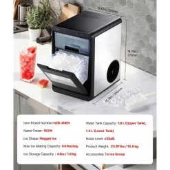 VEVOR Countertop Ice Maker, 44 lbs per Day, Self-Cleaning Portable Machine with Scoop, Drawer-Style Ice Access, Nugget Ice-Making Machine with Chewable Ices for Home, Kitchen, Office, Bar & Party