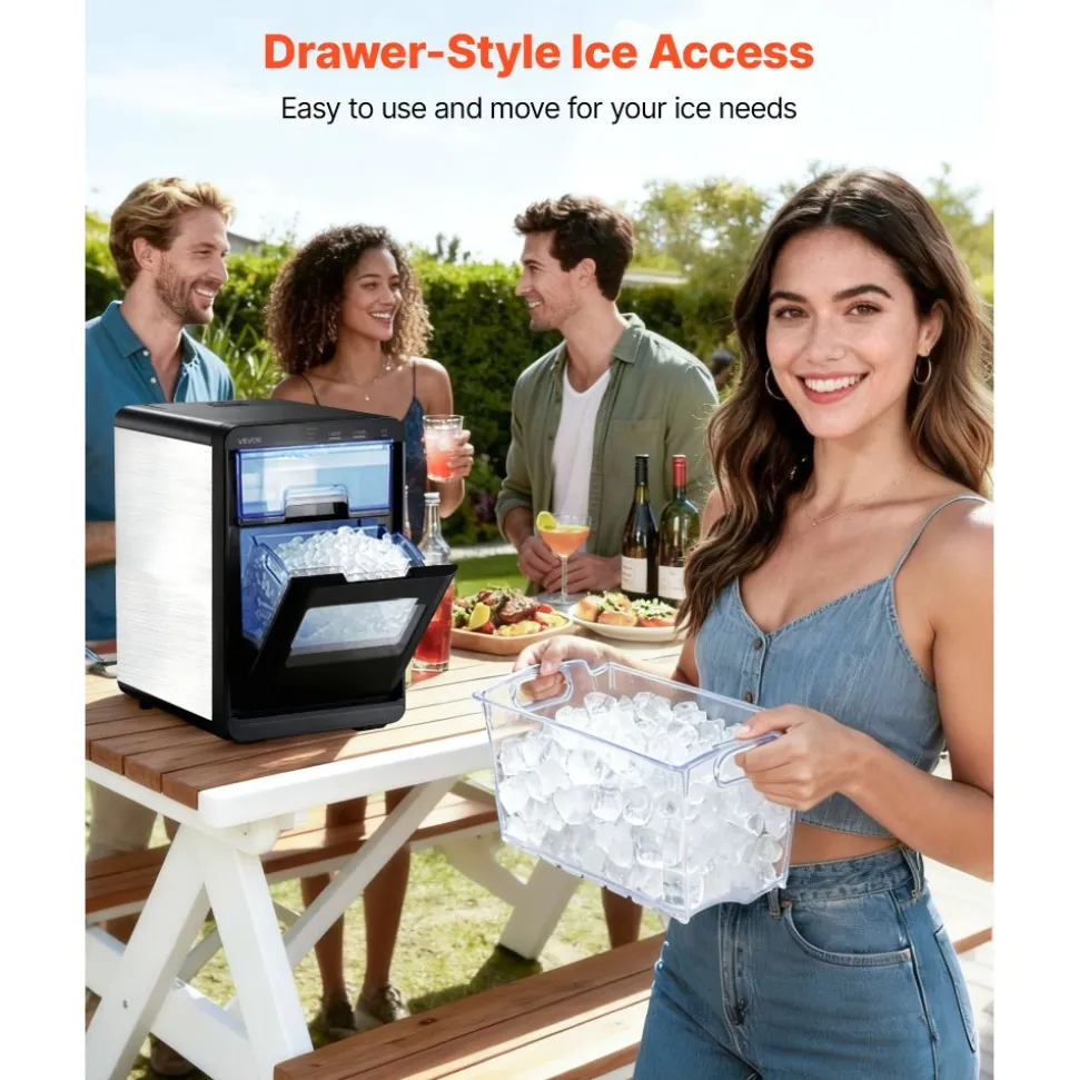VEVOR Countertop Ice Maker, 44 lbs per Day, Self-Cleaning Portable Machine with Scoop, Drawer-Style Ice Access, Nugget Ice-Making Machine with Chewable Ices for Home, Kitchen, Office, Bar & Party