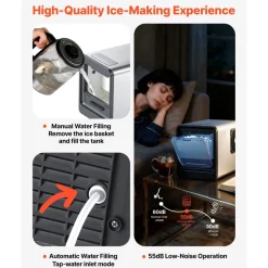 VEVOR Countertop Ice Maker, 33 lbs per Day, Self-Cleaning Portable Machine with Scoop, Drawer-Style Ice Access, Nugget Ice-Making Machine with Chewable Ices for Home, Kitchen, Office, Bar & Party