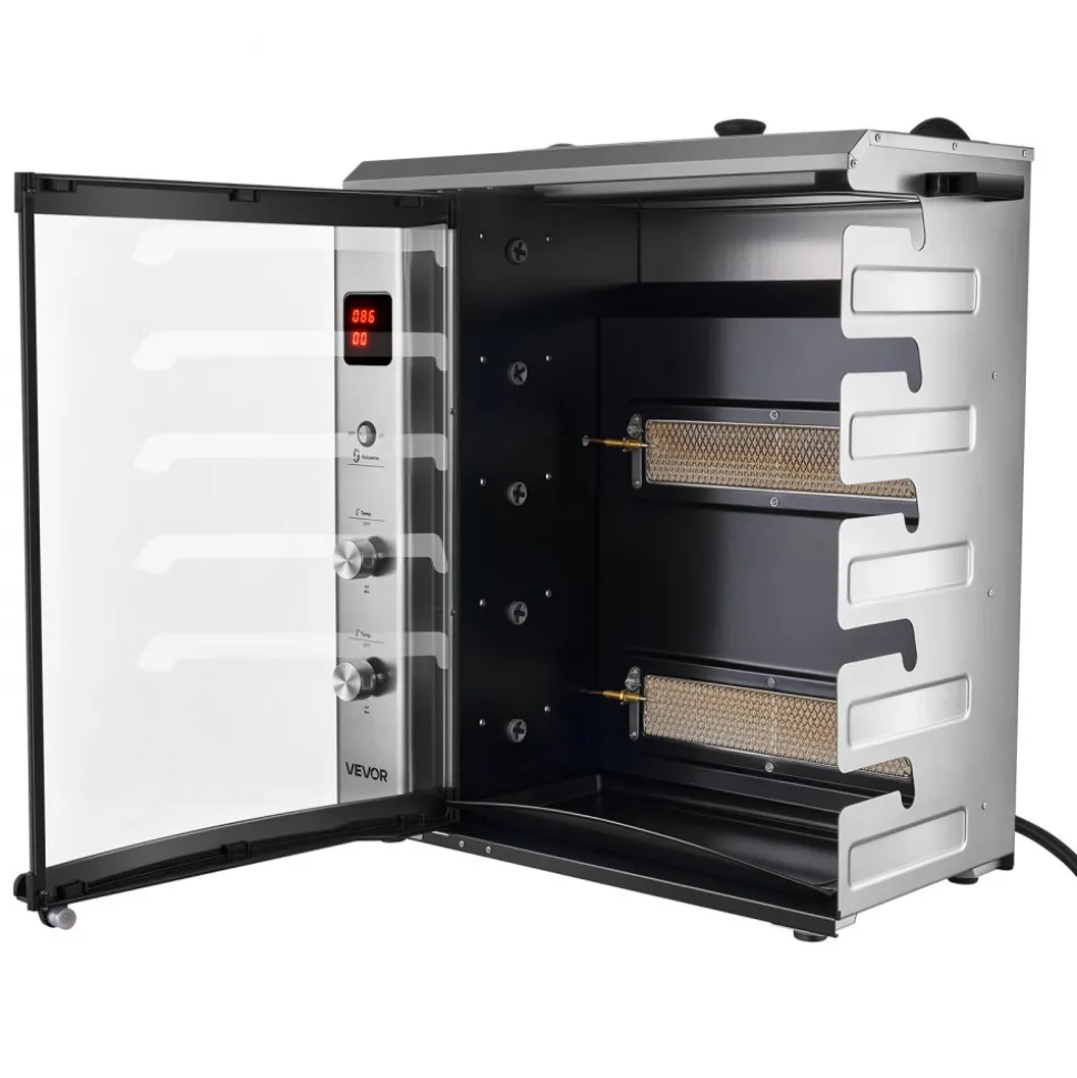 VEVOR Countertop Vertical Oven Brazilian Flame 5 Auto Rotating Skewers, for Steak, Fish, Lamb Leg, Outdoor Gas Heating Rotisserie Shawarma Machine, Meat Kebab Grill, with Curved Glass Door