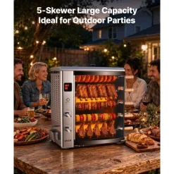 VEVOR Countertop Vertical Oven Brazilian Flame 5 Auto Rotating Skewers, for Steak, Fish, Lamb Leg, Outdoor Gas Heating Rotisserie Shawarma Machine, Meat Kebab Grill, with Curved Glass Door