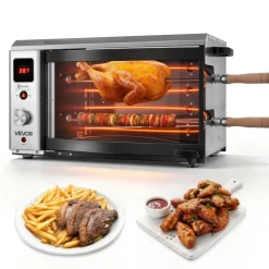 VEVOR Countertop Vertical Oven Brazilian Flame 2 Auto Rotating Skewers, for Steak, Fish, Lamb Leg, 1800W Rotisserie Shawarma Machine, Electric Meat Kebab Grill, with Curved Glass Door, Drip Tray