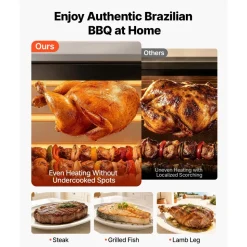 VEVOR Countertop Vertical Oven Brazilian Flame 2 Auto Rotating Skewers, for Steak, Fish, Lamb Leg, 1800W Rotisserie Shawarma Machine, Electric Meat Kebab Grill, with Curved Glass Door, Drip Tray