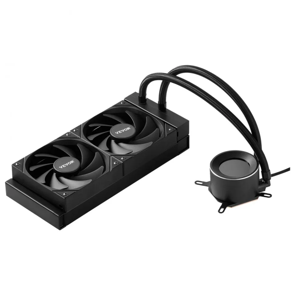 VEVOR CPU Liquid Cooler, AIO CPU Water Cooler - 120mm PWN Fans, Pump, 1.8'' Display, Max. 2200RPM CPU Cooling Fan, Efficient Black PC Water Cooler for Intel 115X/1366/2011/1700/1200, AMD AM4/AM5