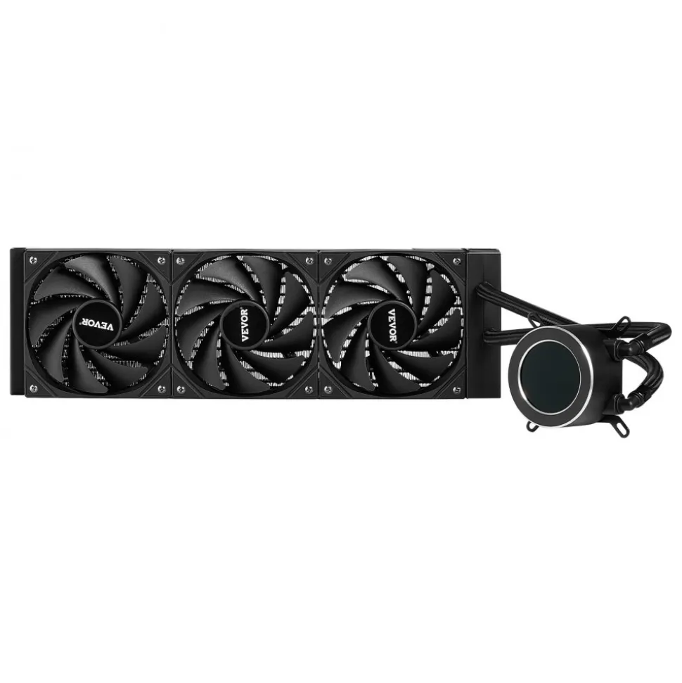 VEVOR CPU Liquid Cooler, AIO CPU Water Cooler - 3 x 120mm PWN Fans, Pump & 2.1'' LCD Display, Max 2200PRM Black CPU Cooling Fan, Compatible for Intel 115X/1366/2011/1700/1200, AMD AM4/AM5