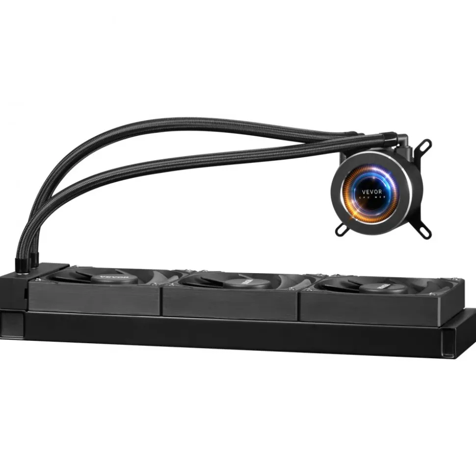 VEVOR CPU Liquid Cooler, AIO CPU Water Cooler - 3 x 120mm PWN Fans, Pump & 2.1'' LCD Display, Max 2200PRM Black CPU Cooling Fan, Compatible for Intel 115X/1366/2011/1700/1200, AMD AM4/AM5