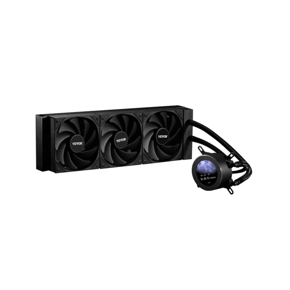 VEVOR CPU Liquid Cooler, AIO CPU Water Cooler - 3 x 120mm PWN Fans, Pump & 2.1'' LCD Display, Max 2200PRM Black CPU Cooling Fan, Compatible for Intel 115X/1366/2011/1700/1200, AMD AM4/AM5