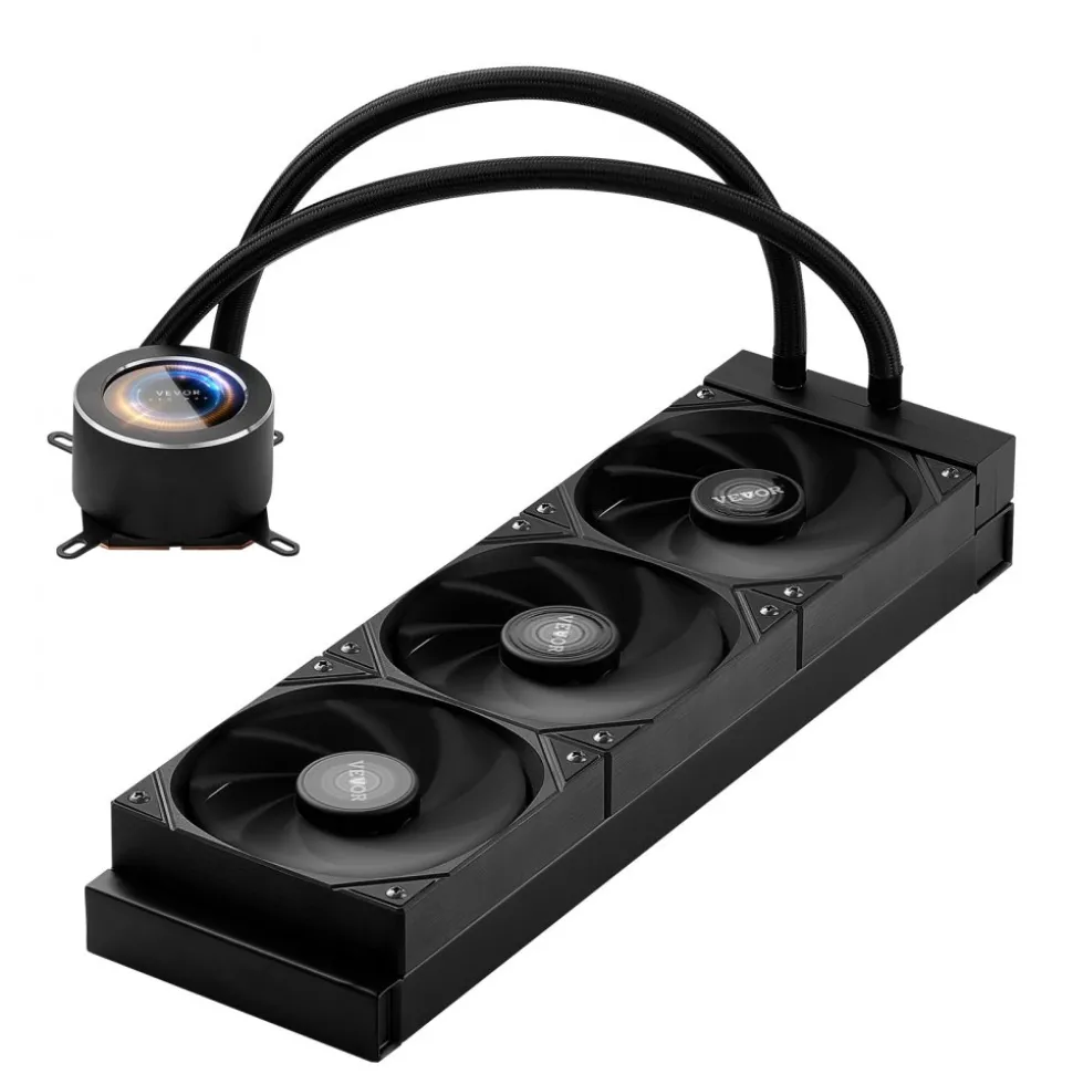 VEVOR CPU Liquid Cooler, AIO CPU Water Cooler - 3 x 120mm PWN Fans, Pump & 2.1'' LCD Display, Max 2200PRM Black CPU Cooling Fan, Compatible for Intel 115X/1366/2011/1700/1200, AMD AM4/AM5