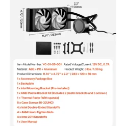 VEVOR CPU Liquid Cooler, AIO CPU Water Cooler - 120mm PWN Fans & Pump, Customizable Black PC Liquid Cooler with 2.1'' LCD Display & ARGB light, for Intel 115X/1366/2011/1700/1200, AMD AM4/AM5