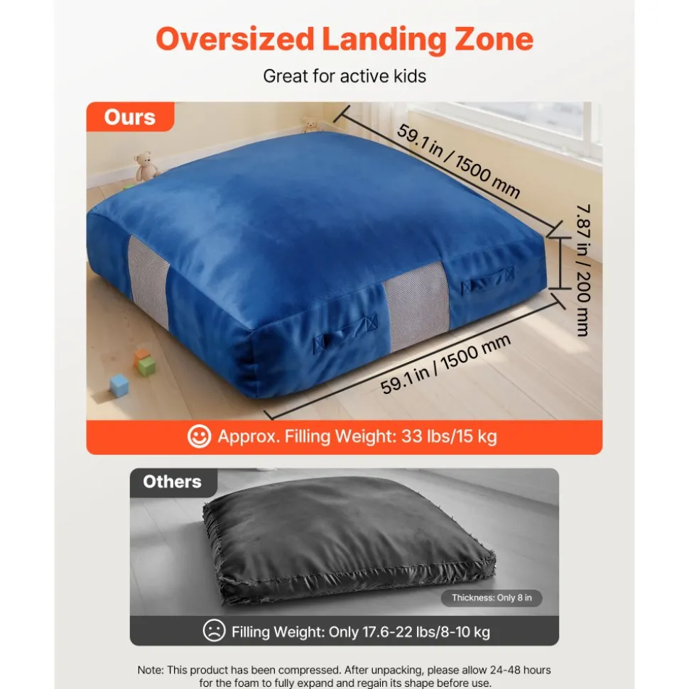 VEVOR Crash Pad, 5 x 5 ft Crash Pad for Kids Sensory with Foam Blocks and Washable Cover, Giant Pillow Mat Large Soft Foam Landing Zone, Sensory Room Equipment for Children Jumping, Relaxing & Play