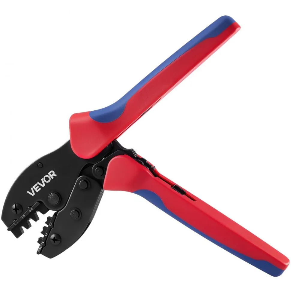 VEVOR Crimping Tool, 14-10 AWG Ratcheting Solar Connector Crimper Tool Kit, Clear Metric & AWG Markings, with 10 Pairs Solar Connectors, 10 Pairs of Cable Connectors, Wrenches, and a Storage Case
