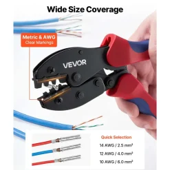 VEVOR Crimping Tool, 14-10 AWG Ratcheting Solar Connector Crimper Tool Kit, Clear Metric & AWG Markings, with 10 Pairs Solar Connectors, 10 Pairs of Cable Connectors, Wrenches, and a Storage Case