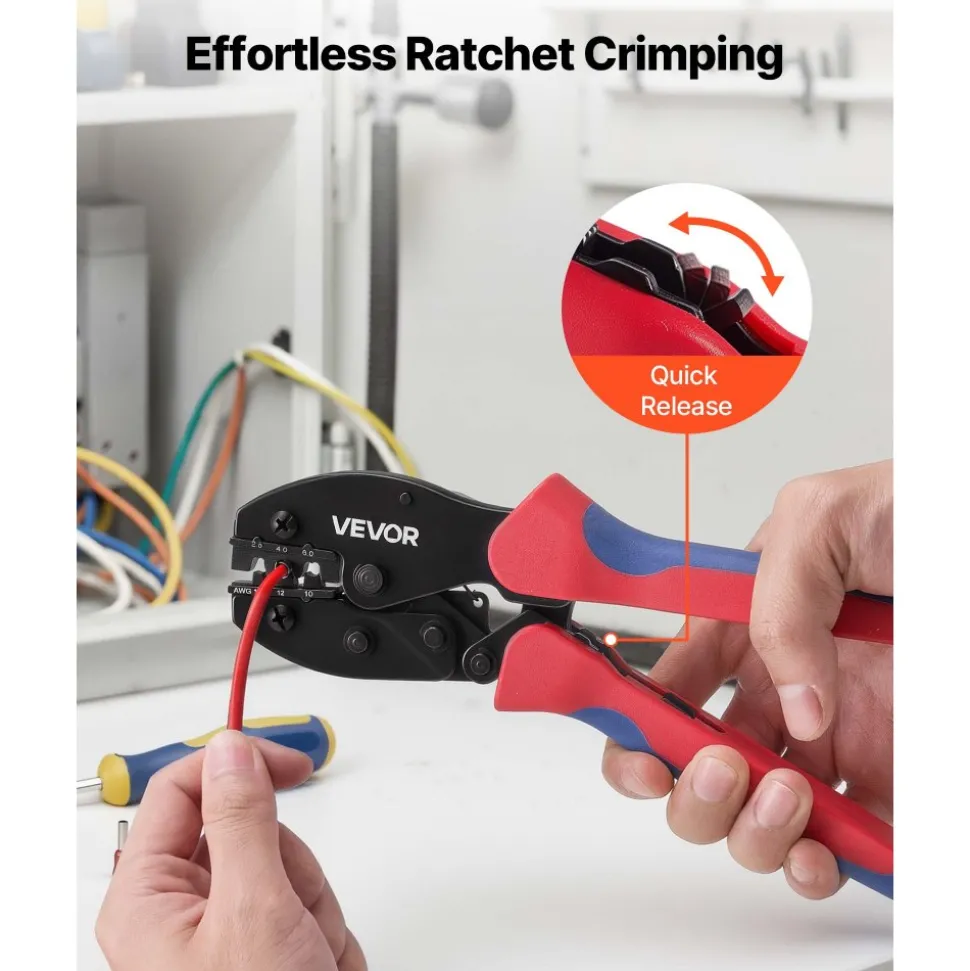 VEVOR Crimping Tool, 14-10 AWG Ratcheting Solar Connector Crimper Tool Kit, Clear Metric & AWG Markings, with 10 Pairs Solar Connectors, 10 Pairs of Cable Connectors, Wrenches, and a Storage Case