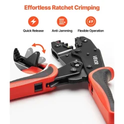 VEVOR Crimping Tool, 22-10 AWG Ratcheting Wire Crimper Tool, Labor-Saving Electrical Terminal Crimp Pliers with Clear Metric & AWG Markings, Quick Release, Adjustable Force for Multiple Terminals