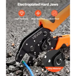 VEVOR Crimping Tool, 24-10 AWG Ratcheting Wire Crimper Tool, Labor-Saving Electrical Terminal Crimp Pliers with Clear Metric & AWG Markings, Quick Release, Adjustable Pressure for Multiple Terminals