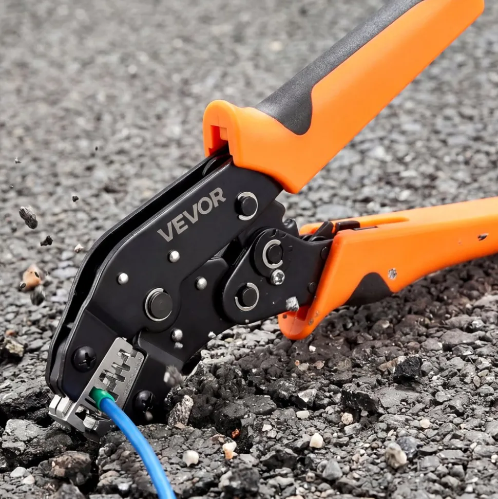 VEVOR Crimping Tool, 24-10 AWG Ratcheting Wire Crimper Tool, Labor-Saving Electrical Terminal Crimp Pliers with Clear Metric & AWG Markings, Quick Release, Adjustable Pressure for Multiple Terminals