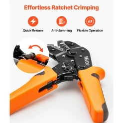 VEVOR Crimping Tool, 24-10 AWG Ratcheting Wire Crimper Tool, Labor-Saving Electrical Terminal Crimp Pliers with Clear Metric & AWG Markings, Quick Release, Adjustable Pressure for Multiple Terminals