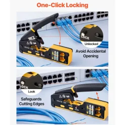 VEVOR Crimping Tool, RJ45/RJ11/RJ12 Ethernet Crimper, Crimp Tool Kit for 4/6/8-Pin Modular Plugs, with Mini Wire Stripper, 50 Connectors and 50 Boots, Replacement Blades, and Network Cable Tester