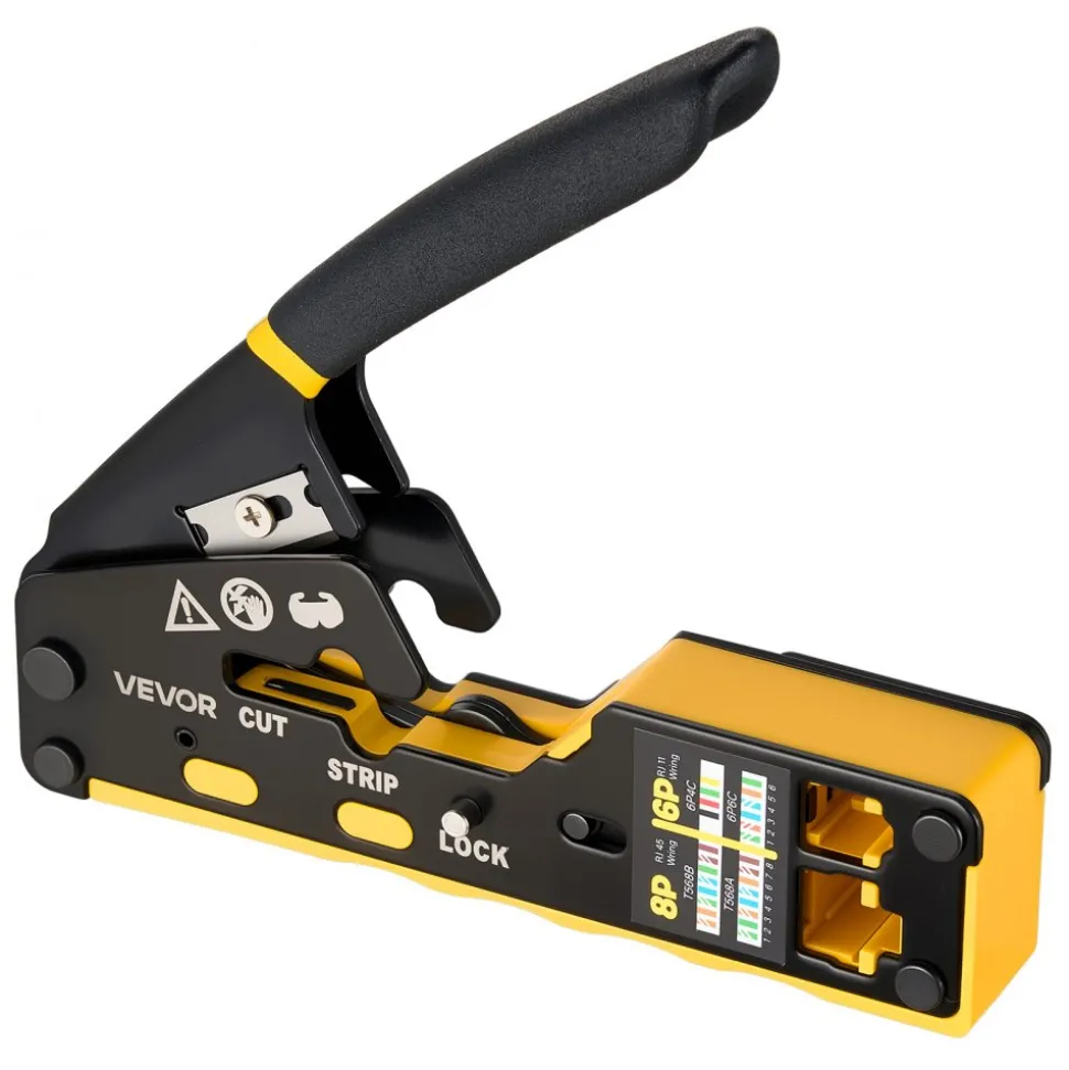 VEVOR Crimping Tool, RJ45/RJ11/RJ12 Ethernet Crimper, Crimp Tool Kit for 4/6/8-Pin Modular Plugs, with Mini Wire Stripper, 50 Connectors and 50 Boots, Replacement Blades, and Network Cable Tester