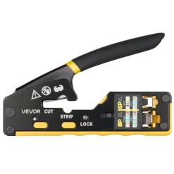 VEVOR Crimping Tool, RJ45/RJ11/RJ12 Ethernet Crimper, Crimp Tool Kit for 4/6/8-Pin Modular Plugs, with Mini Wire Stripper, 50 Connectors and 50 Boots, Replacement Blades, and Network Cable Tester
