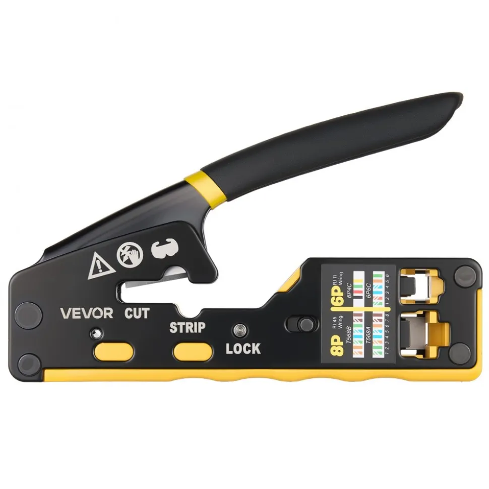 VEVOR Crimping Tool, RJ45/RJ11/RJ12 Ethernet Crimper, Crimp Tool Kit for 4/6/8-Pin Modular Plugs, with Mini Wire Stripper, 50 Connectors and 50 Boots, Replacement Blades, and Network Cable Tester