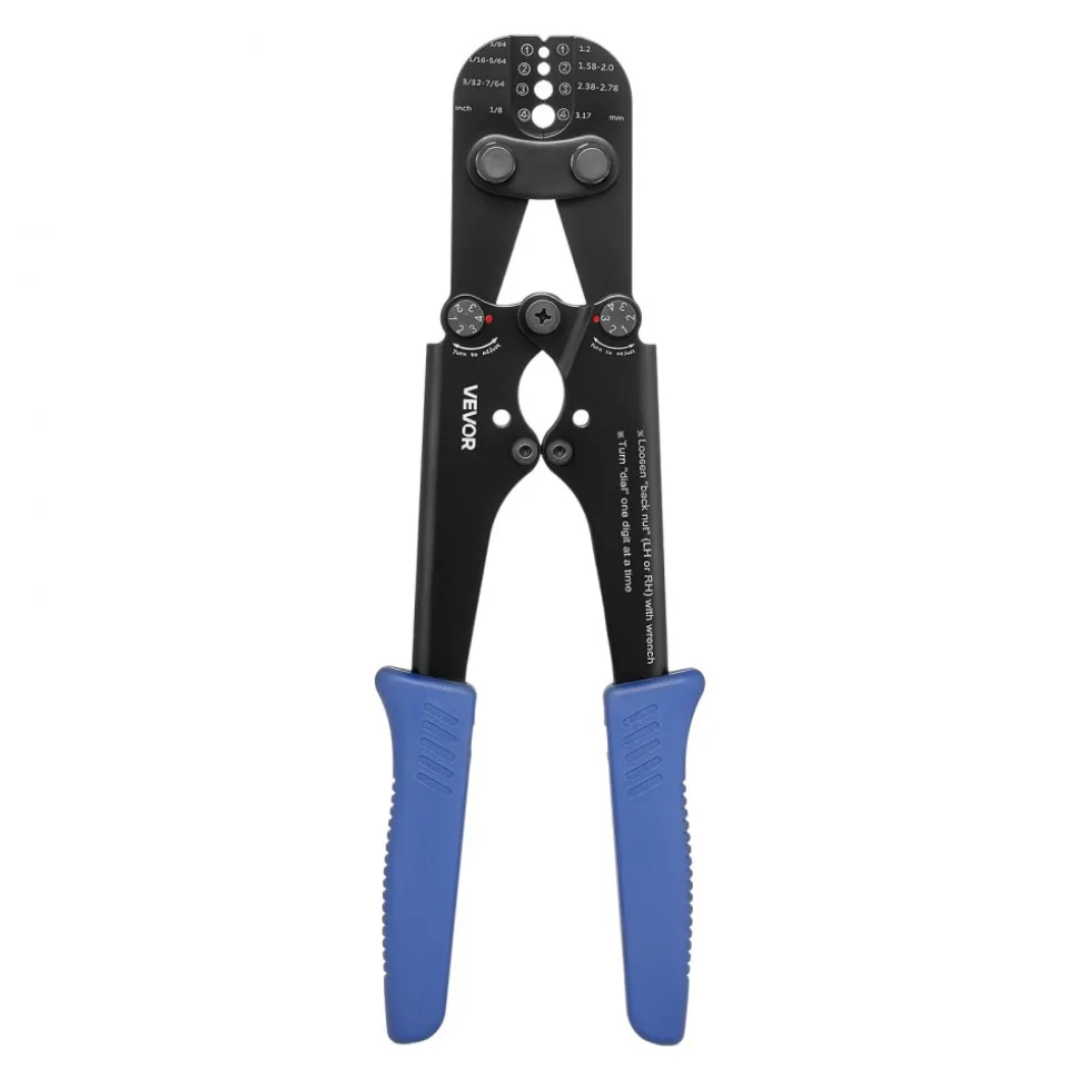VEVOR Crimping Tool, 3/64" - 1/8" Steel Wire Rope Crimper, with Clear Metric and Imperial Markings, Adjustable Force, Crimp Pliers for Aluminum Oval and Dual Sleeves, and Annealed Copper Sleeves