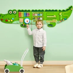 VEVOR Crocodile Activity Wall Busy Board, 9 Activities, Montessori Sensory Wall Panels Toy for Kids Ages 3-12, Interactive Learning Activity Center, Great for Toddler, Playroom, Nursery, Classroom