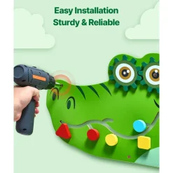 VEVOR Crocodile Activity Wall Busy Board, 9 Activities, Montessori Sensory Wall Panels Toy for Kids Ages 3-12, Interactive Learning Activity Center, Great for Toddler, Playroom, Nursery, Classroom