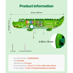 VEVOR Crocodile Activity Wall Busy Board, 9 Activities, Montessori Sensory Wall Panels Toy for Kids Ages 3-12, Interactive Learning Activity Center, Great for Toddler, Playroom, Nursery, Classroom