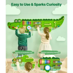 VEVOR Crocodile Activity Wall Busy Board, 9 Activities, Montessori Sensory Wall Panels Toy for Kids Ages 3-12, Interactive Learning Activity Center, Great for Toddler, Playroom, Nursery, Classroom