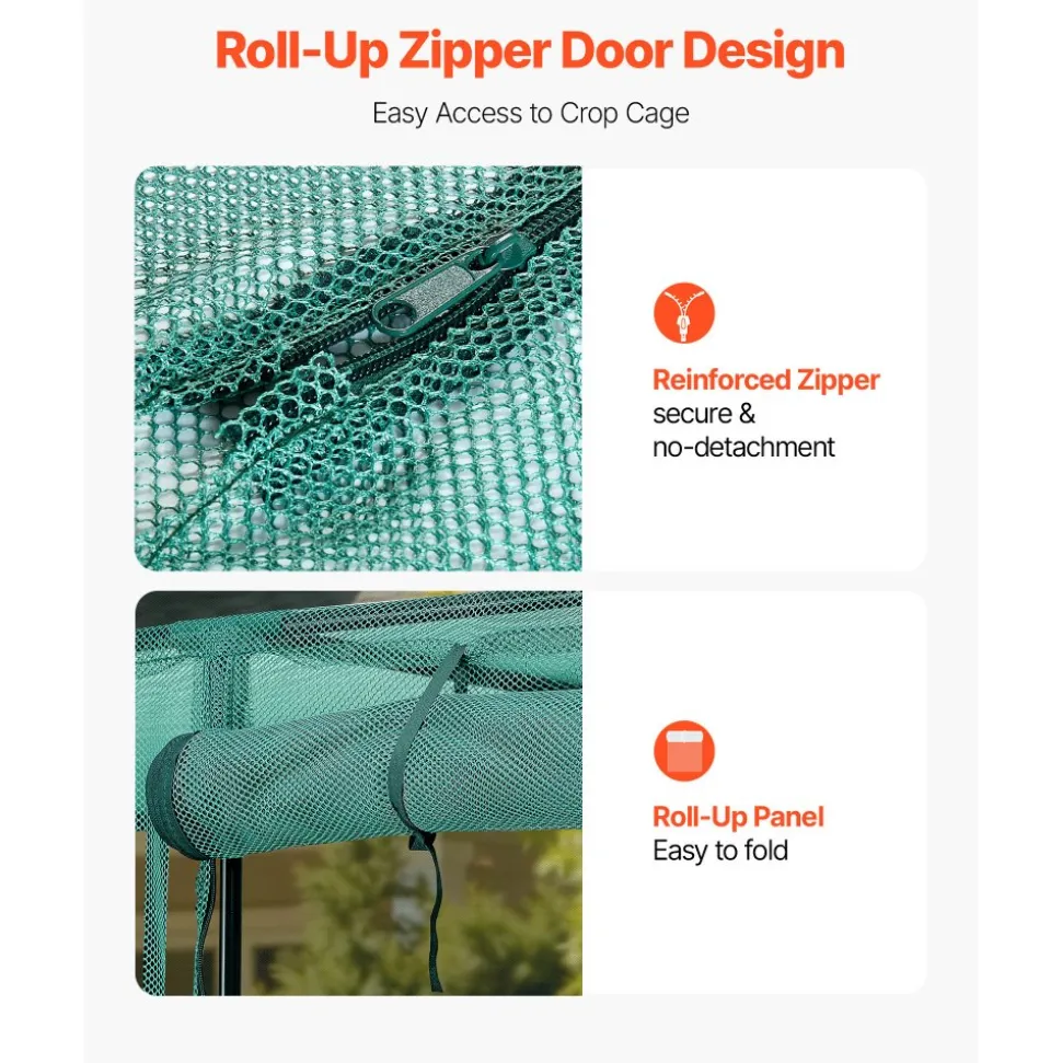 VEVOR Crop Cage, 9.5 x 6.36 x 6.36 ft Plant Protection Tent with Zippered Door, Wind-Resistant Tall Crop Cage, Easy to Install, Outdoor Raised Bed Cover, Tomato Plant Netting for Garden Patio Lawn