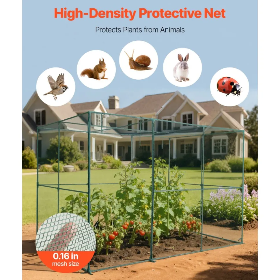 VEVOR Crop Cage, 9.5 x 6.36 x 6.36 ft Plant Protection Tent with Zippered Door, Wind-Resistant Tall Crop Cage, Easy to Install, Outdoor Raised Bed Cover, Tomato Plant Netting for Garden Patio Lawn