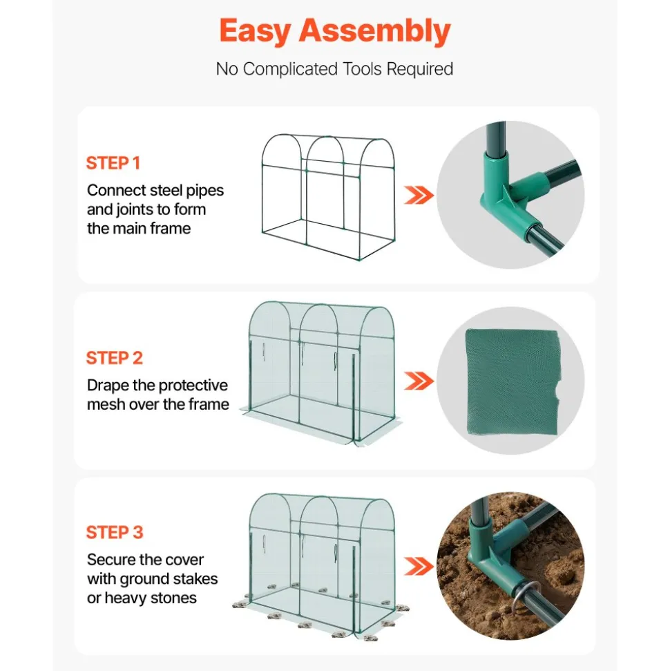 VEVOR Crop Cage, 5.9 x 2.98 x 4.9 ft Plant Protection Tent with Zippered Door, Wind-Resistant Tall Crop Cage, Easy to Install, Outdoor Raised Bed Cover with Frame, Plant Netting for Garden Patio Lawn