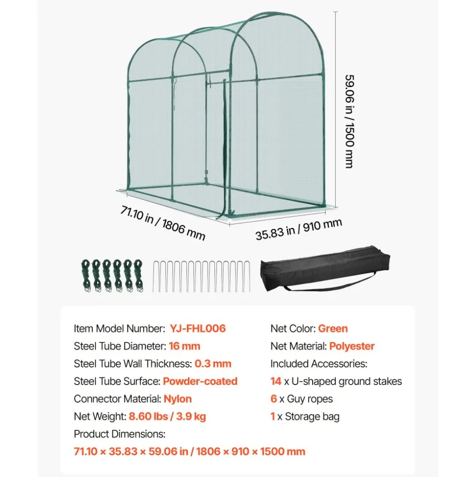 VEVOR Crop Cage, 5.9 x 2.98 x 4.9 ft Plant Protection Tent with Zippered Door, Wind-Resistant Tall Crop Cage, Easy to Install, Outdoor Raised Bed Cover with Frame, Plant Netting for Garden Patio Lawn
